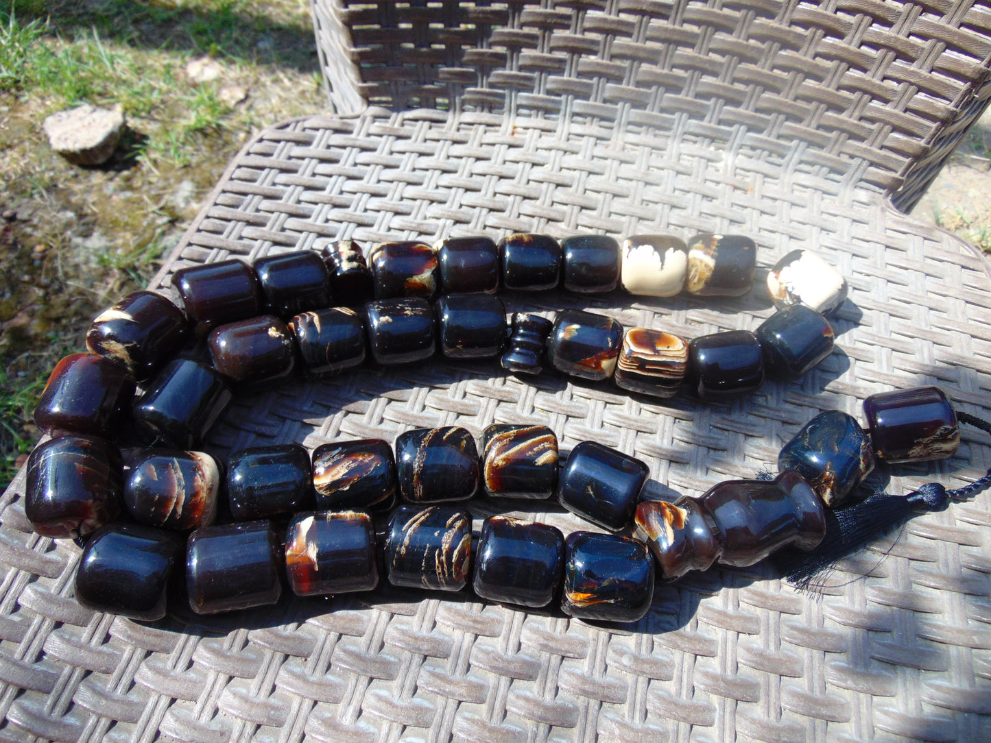755 gr Komboloi Tasbih Rosary 33+2 Beads 30x25 mm Indonesian dark white Amber for Healing 26TBH2