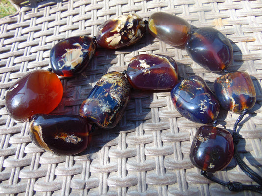 324 gram 11 Beads Big Necklace Indonesian white Blue Amber for Healing A11K103
