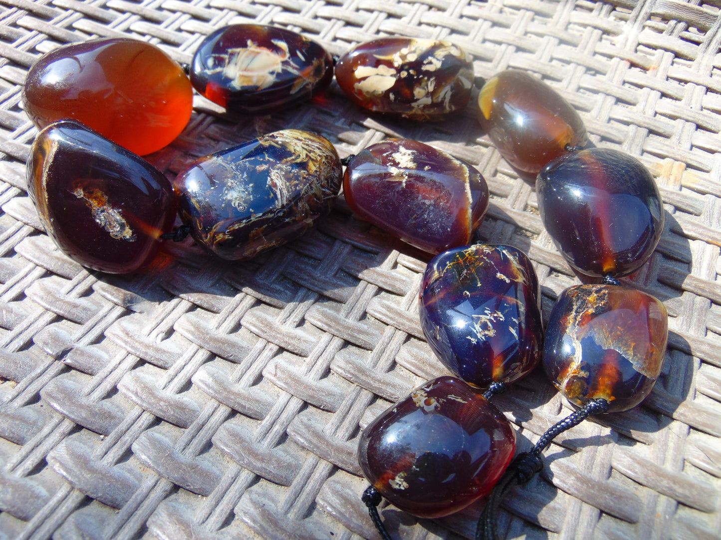 324 gram 11 Beads Big Necklace Indonesian white Blue Amber for Healing A11K103