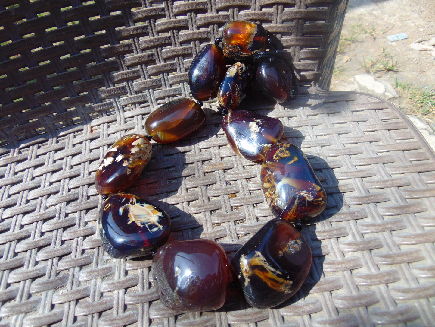 324 gram 11 Beads Big Necklace Indonesian white Blue Amber for Healing A11K103