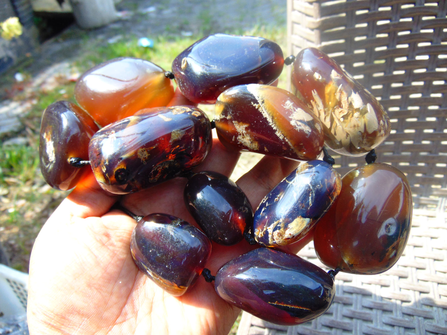 324 gram 11 Beads Big Necklace Indonesian white Blue Amber for Healing A11K103