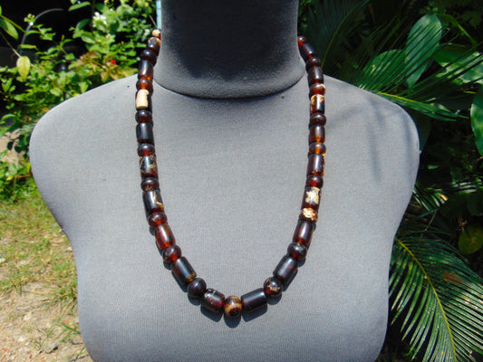 51 gr Small Beads Combination Necklace Indonesian Dark Red Amber for Healing A37K52