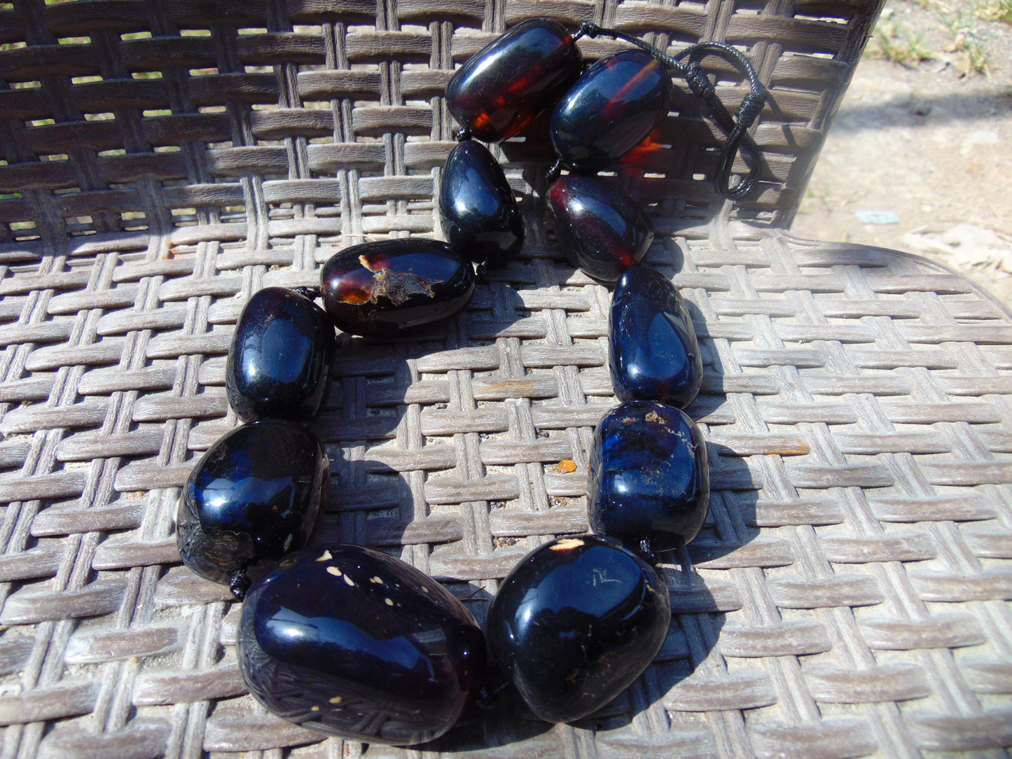 221 gram 19 Beads Big Necklace Indonesian Cherry Red Blue Amber for Healing FRN11