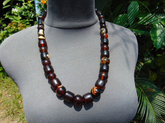 84 gr Small Beads Combination Necklace Indonesian Dark Red Amber for Healing A33K50