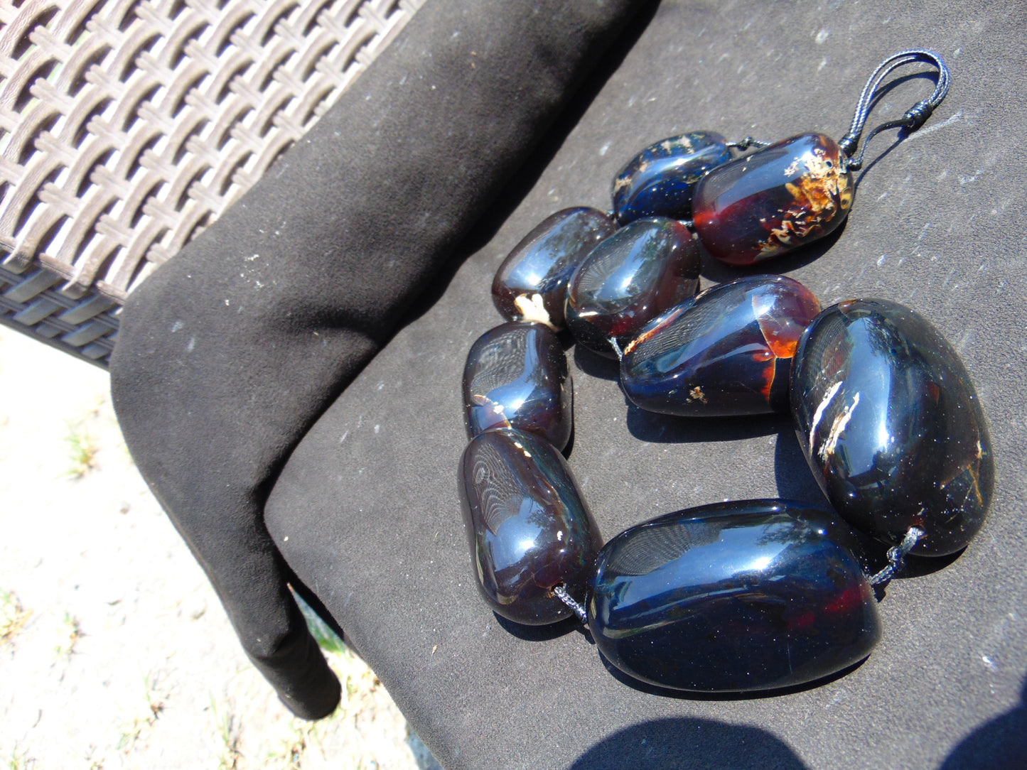 463 gr Big Necklace Indonesian Dark Blue Amber for Healing A9K61