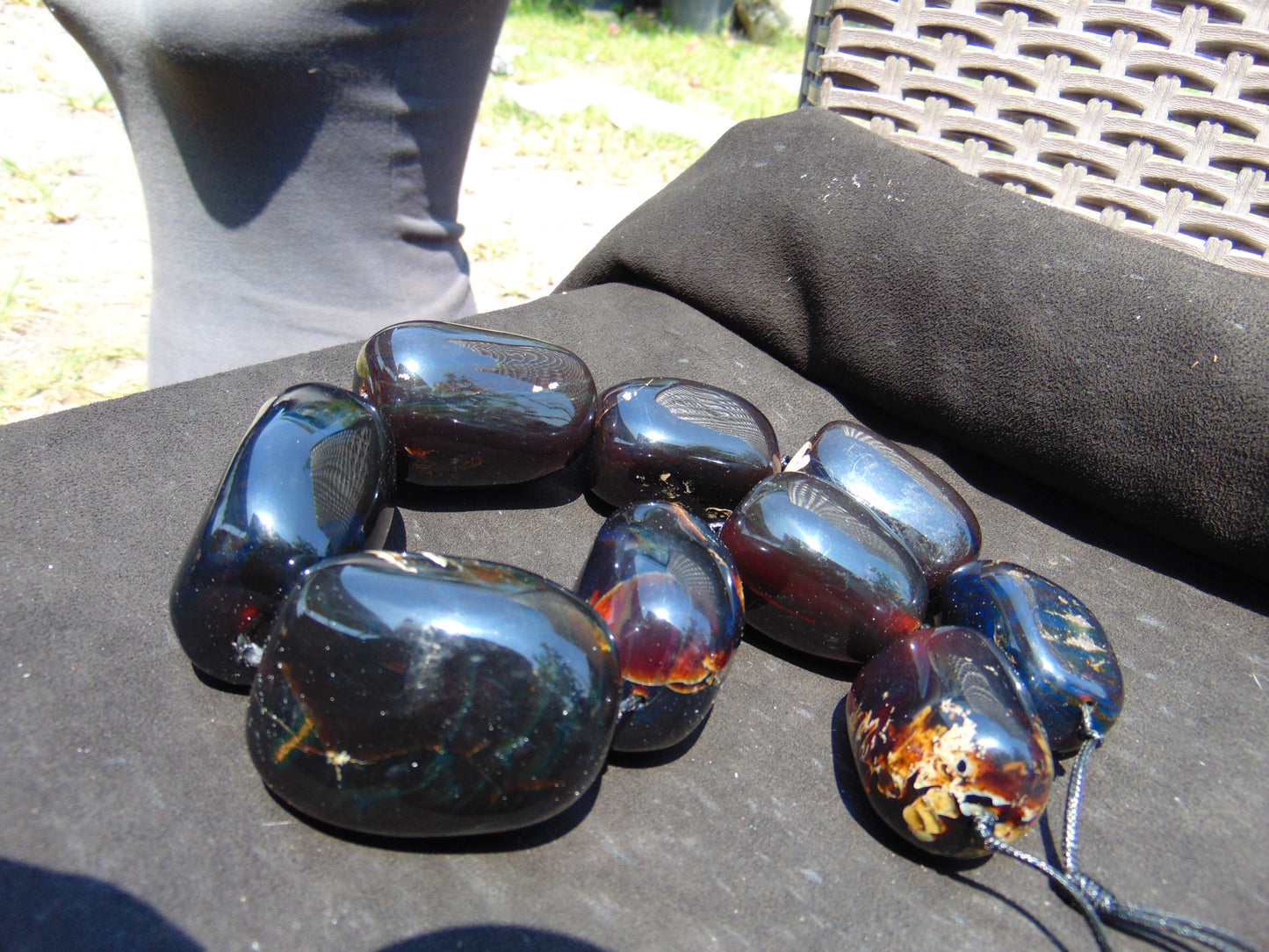 463 gr Big Necklace Indonesian Dark Blue Amber for Healing A9K61