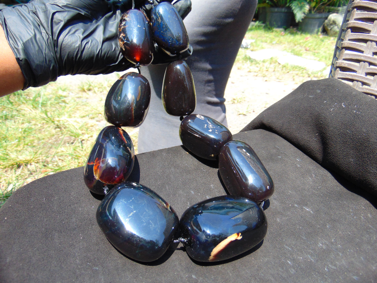 463 gr Big Necklace Indonesian Dark Blue Amber for Healing A9K61