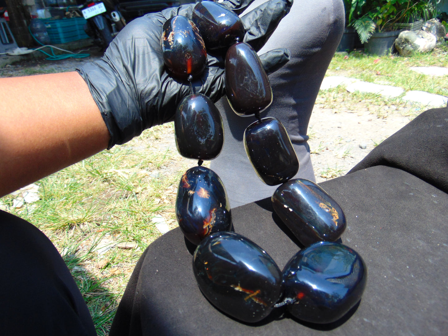 463 gr Big Necklace Indonesian Dark Blue Amber for Healing A9K61