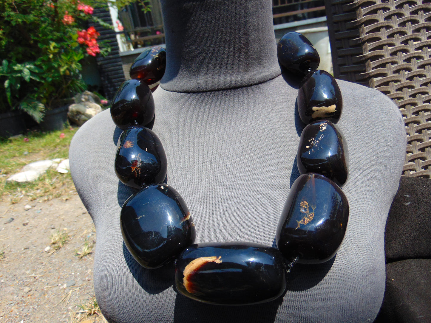 463 gr Big Necklace Indonesian Dark Blue Amber for Healing A9K61