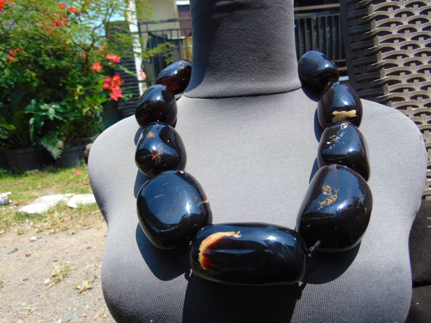 463 gr Big Necklace Indonesian Dark Blue Amber for Healing A9K61