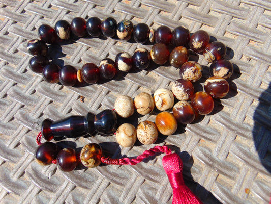 48 gr Hand Tasbih 33+3 Beads 12 mm Indonesian Dark White Amber for Healing FR66