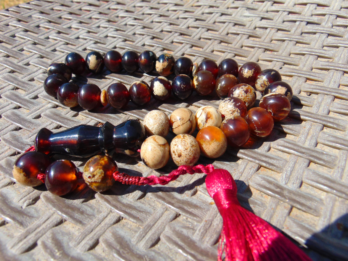48 gr Hand Tasbih 33+3 Beads 12 mm Indonesian Dark White Amber for Healing FR66