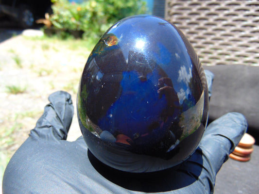 174 gr Shaped Egg 75x64 mm Indonesian Black Blue Amber for Healing TR6