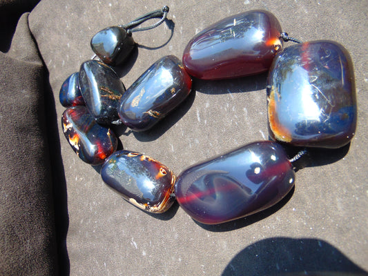 355 gr Big Necklace Indonesian Purple Blue Amber for Healing A9K65