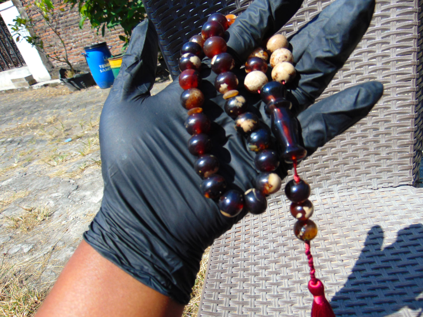 48 gr Hand Tasbih 33+3 Beads 12 mm Indonesian Dark White Amber for Healing FR66