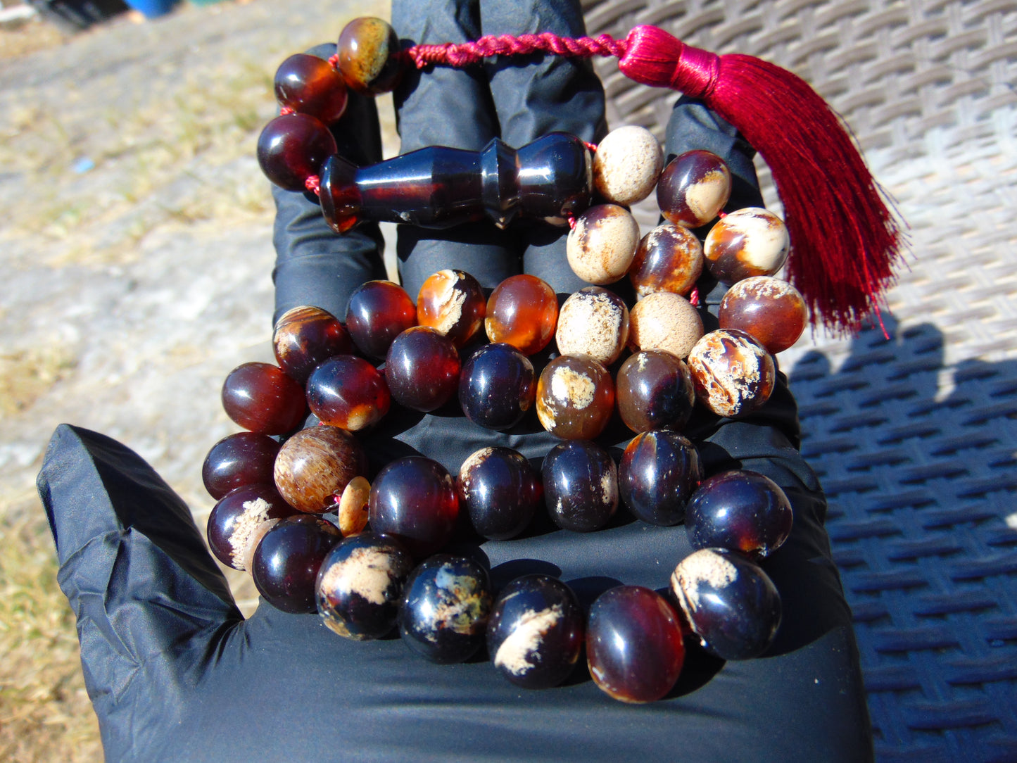 48 gr Hand Tasbih 33+3 Beads 12 mm Indonesian Dark White Amber for Healing FR66