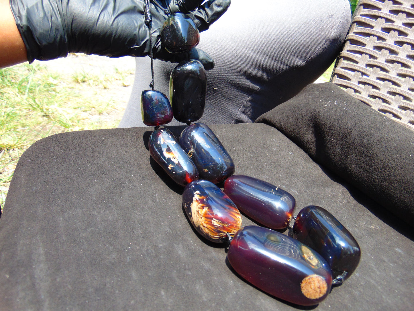 355 gr Big Necklace Indonesian Purple Blue Amber for Healing A9K65
