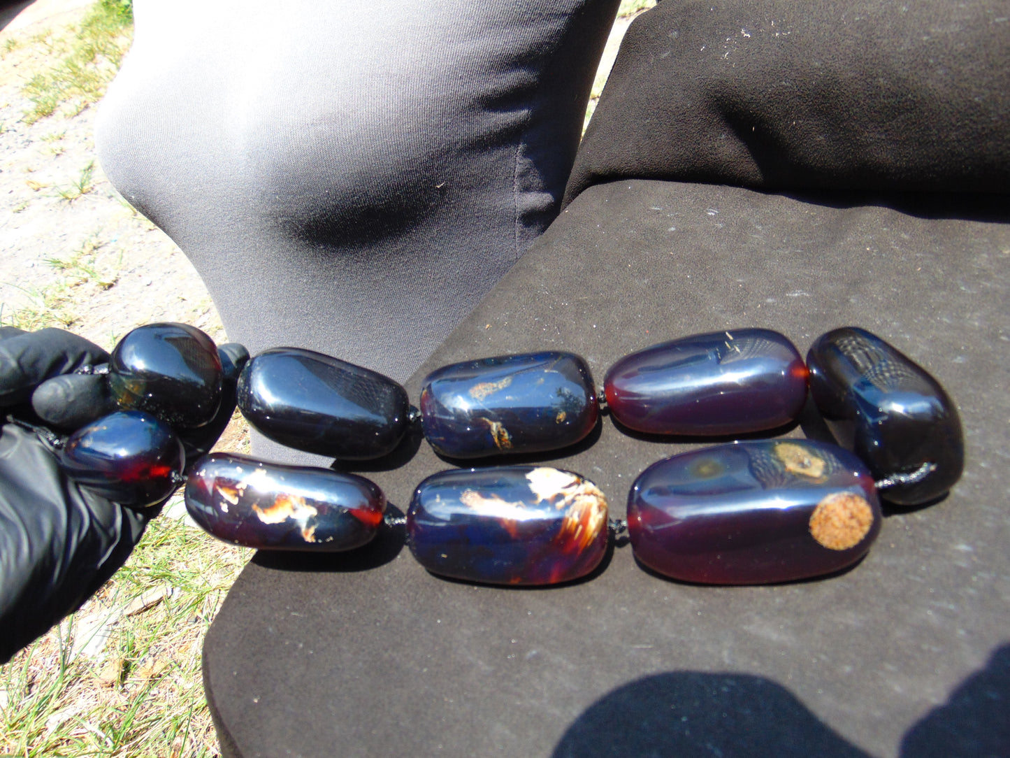 355 gr Big Necklace Indonesian Purple Blue Amber for Healing A9K65