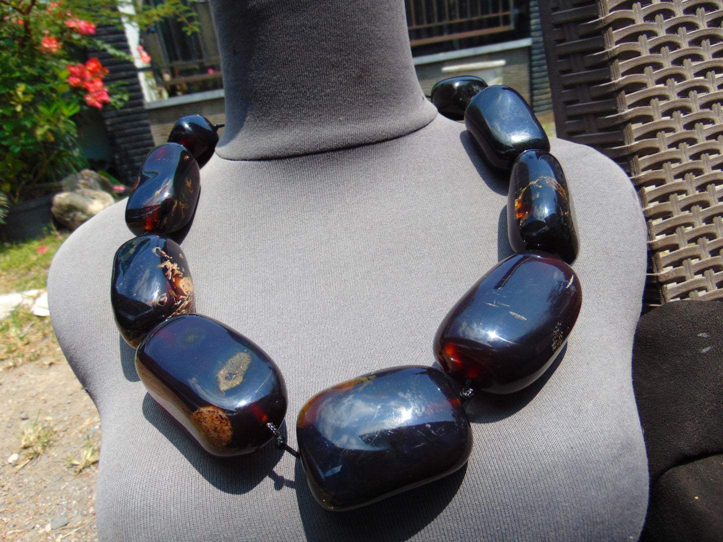 355 gr Big Necklace Indonesian Purple Blue Amber for Healing A9K65
