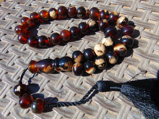 49 gr Hand Tasbih 33+3 Beads 12 mm Indonesian Dark White Amber for Healing TB12i1