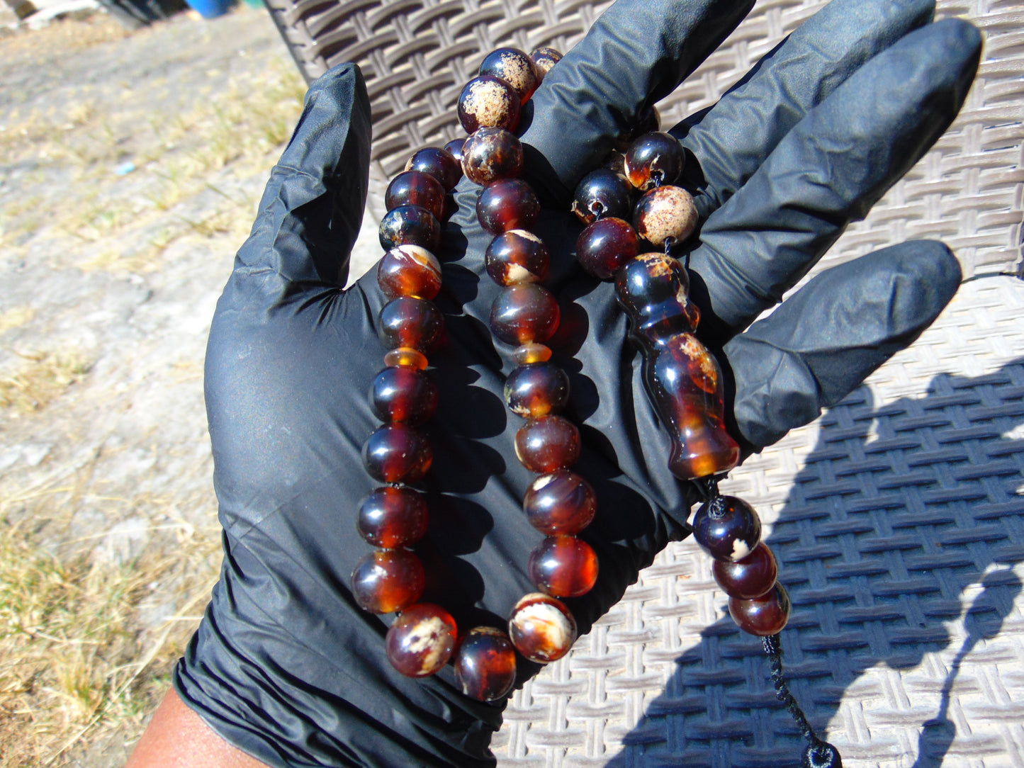 49 gr Hand Tasbih 33+3 Beads 12 mm Indonesian Dark White Amber for Healing TB12i1