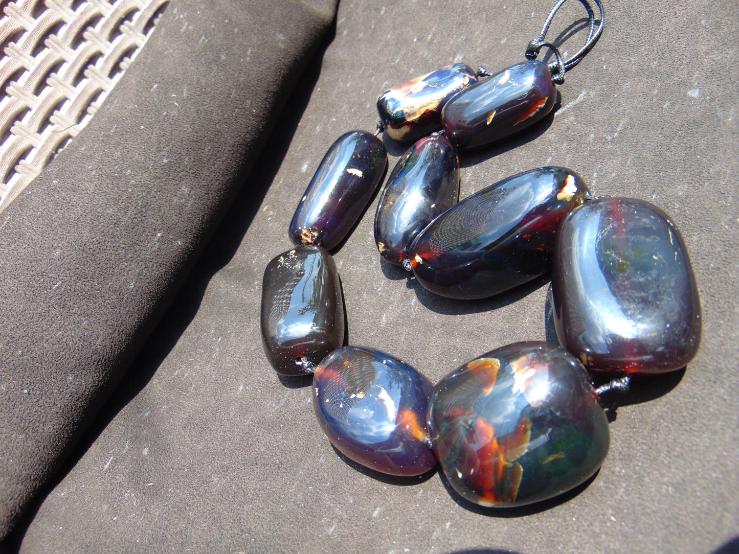 306 gr Big Necklace Indonesian Dark Blue Amber for Healing A9K66