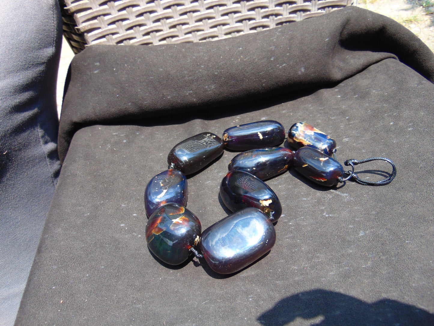 306 gr Big Necklace Indonesian Dark Blue Amber for Healing A9K66