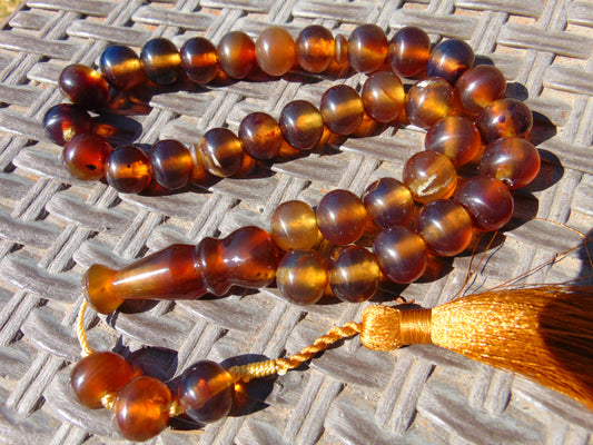47 gr Hand Tasbih 33+3 Beads 12 mm Indonesian Yellow Blue Amber for Healing FR65