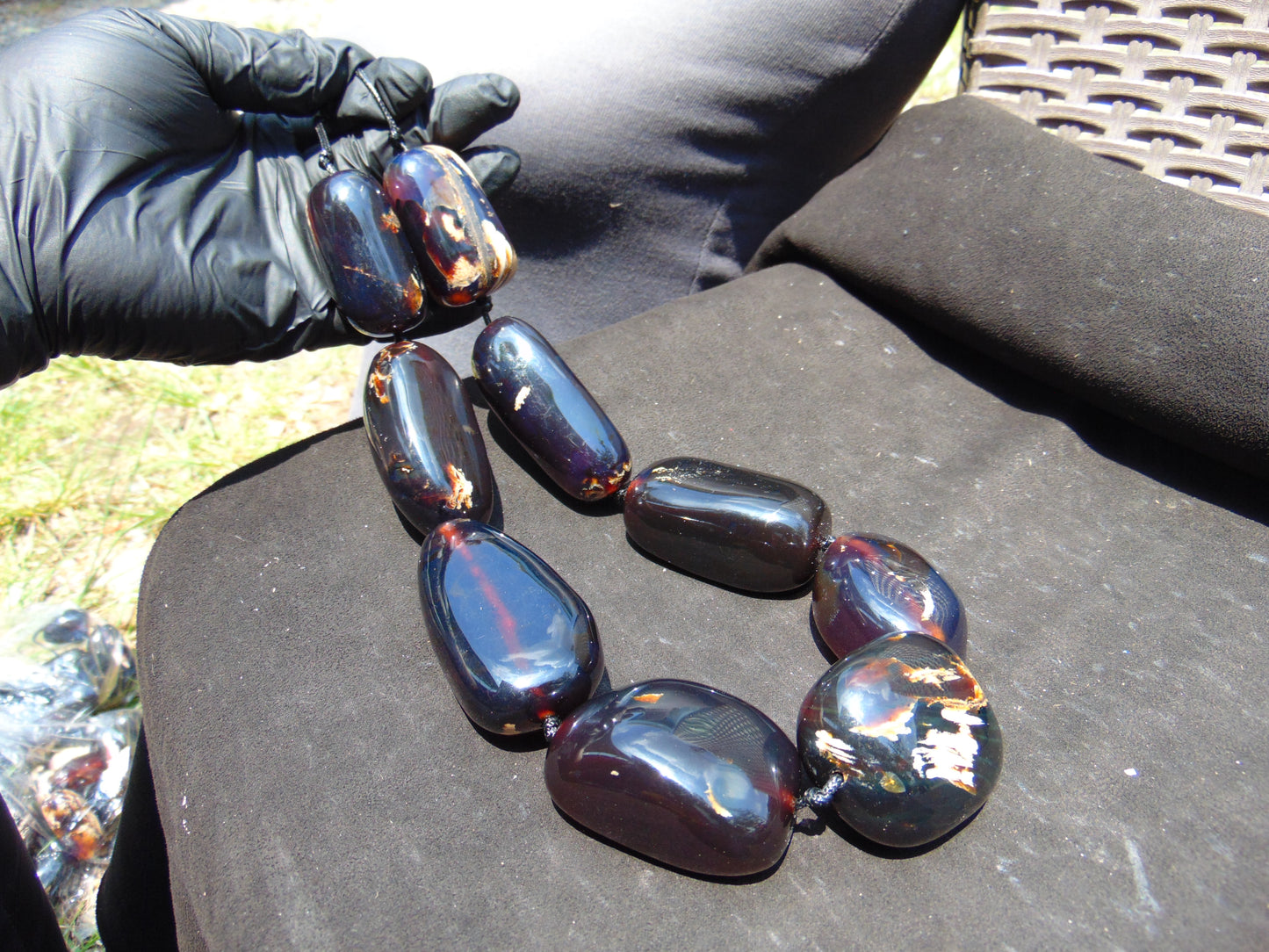 306 gr Big Necklace Indonesian Dark Blue Amber for Healing A9K66