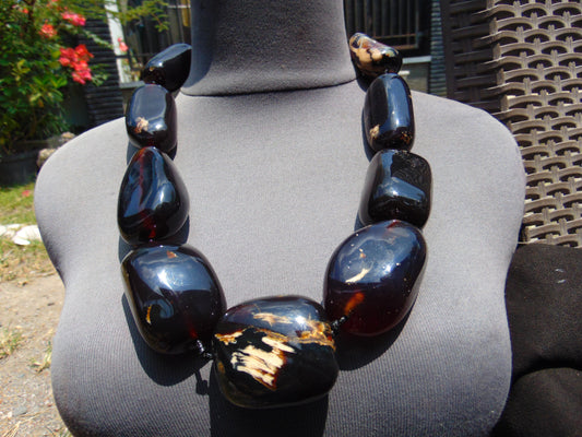 306 gr Big Necklace Indonesian Dark Blue Amber for Healing A9K66