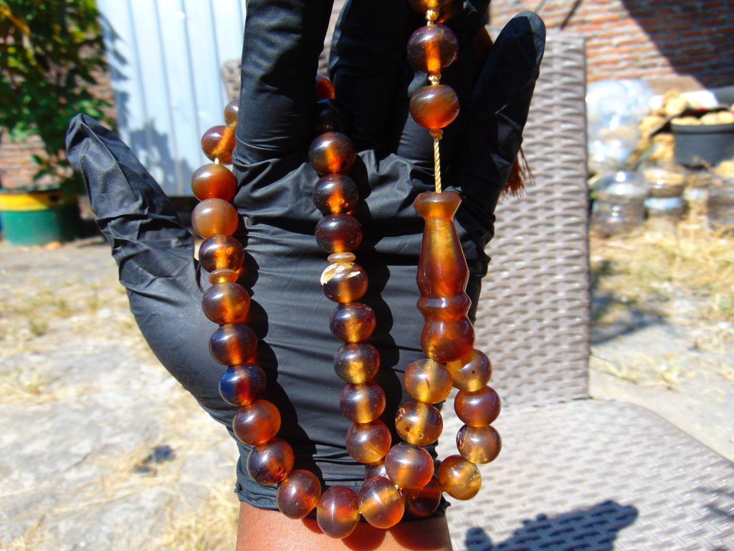 47 gr Hand Tasbih 33+3 Beads 12 mm Indonesian Yellow Blue Amber for Healing FR65