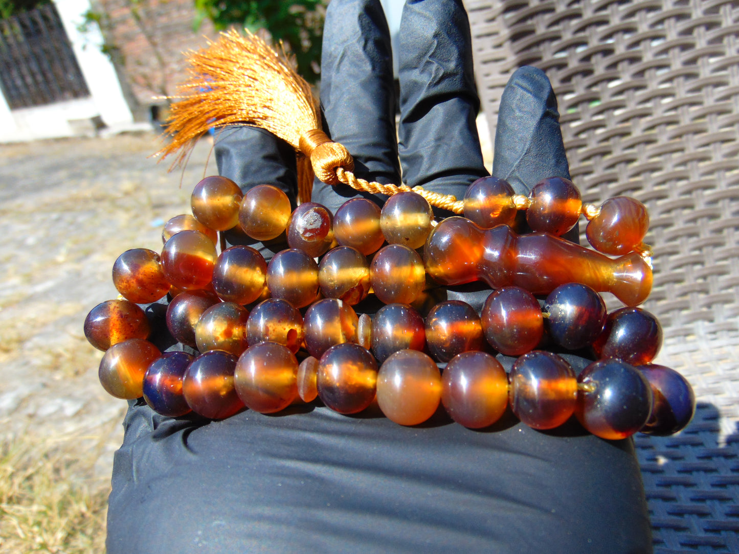47 gr Hand Tasbih 33+3 Beads 12 mm Indonesian Yellow Blue Amber for Healing FR65