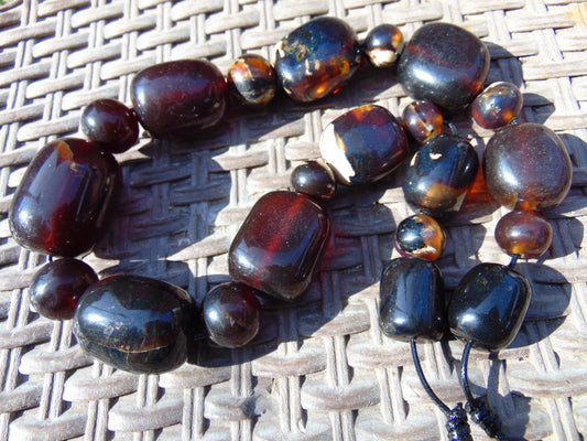 191 gr Small Necklace beads Indonesian Red Blue Amber for Healing NK28