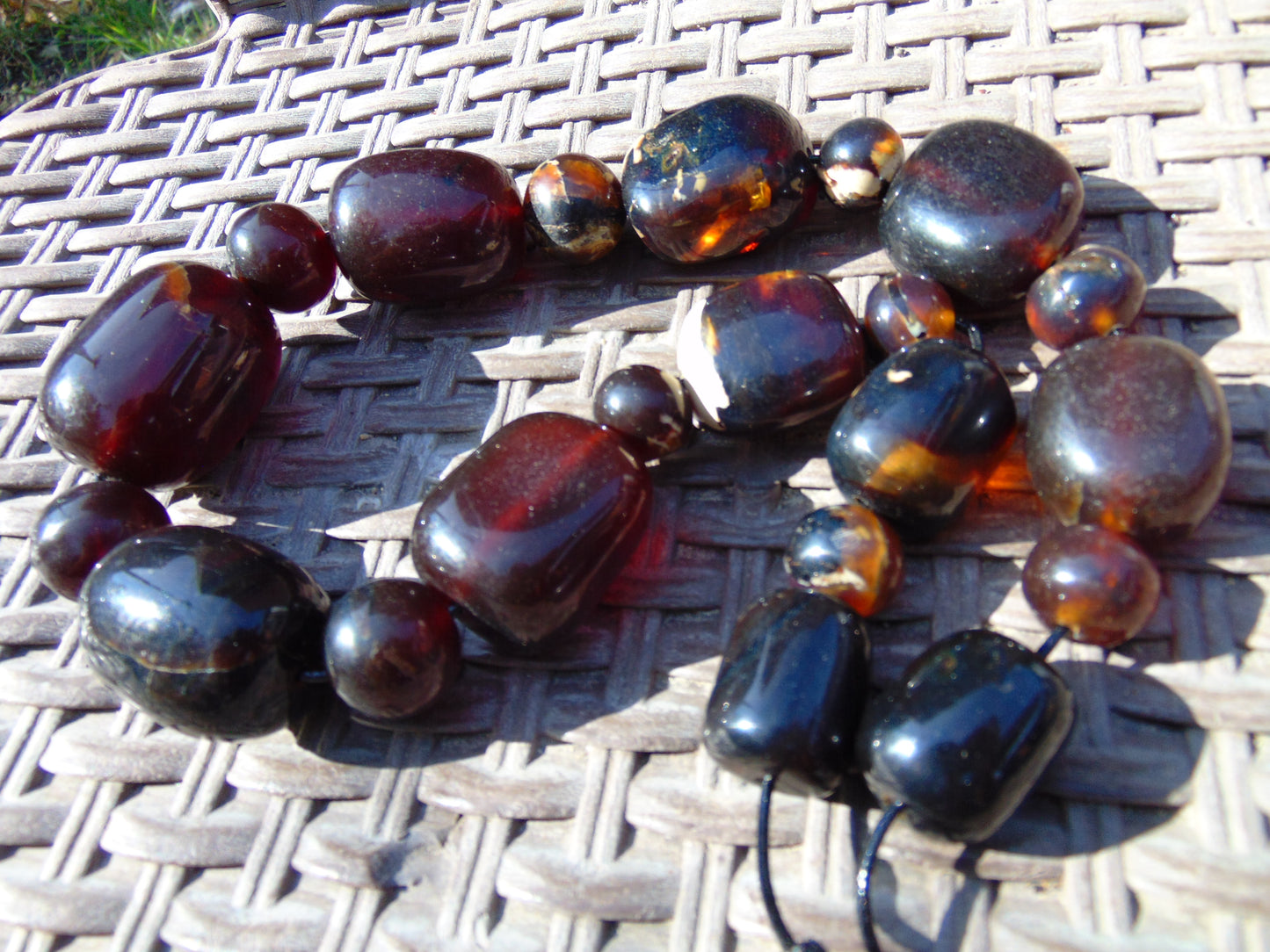 191 gr Small Necklace beads Indonesian Red Blue Amber for Healing NK28