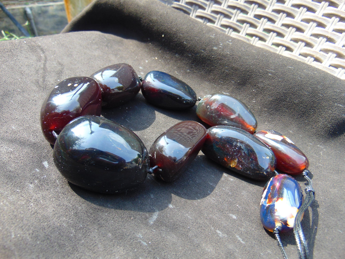 385 gr Big Necklace Indonesian Dark Red Amber for Healing A9K64