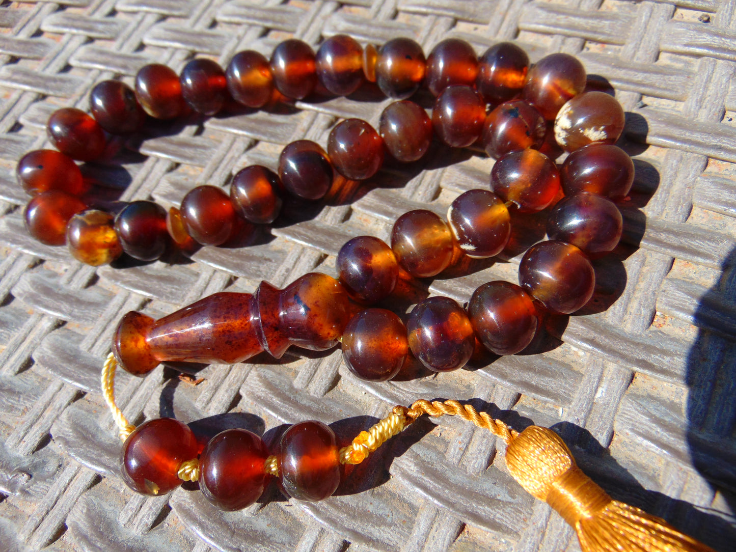 46 gr Hand Tasbih 33+3 Beads 12 mm Indonesian Yellow Red Amber for Healing FR68
