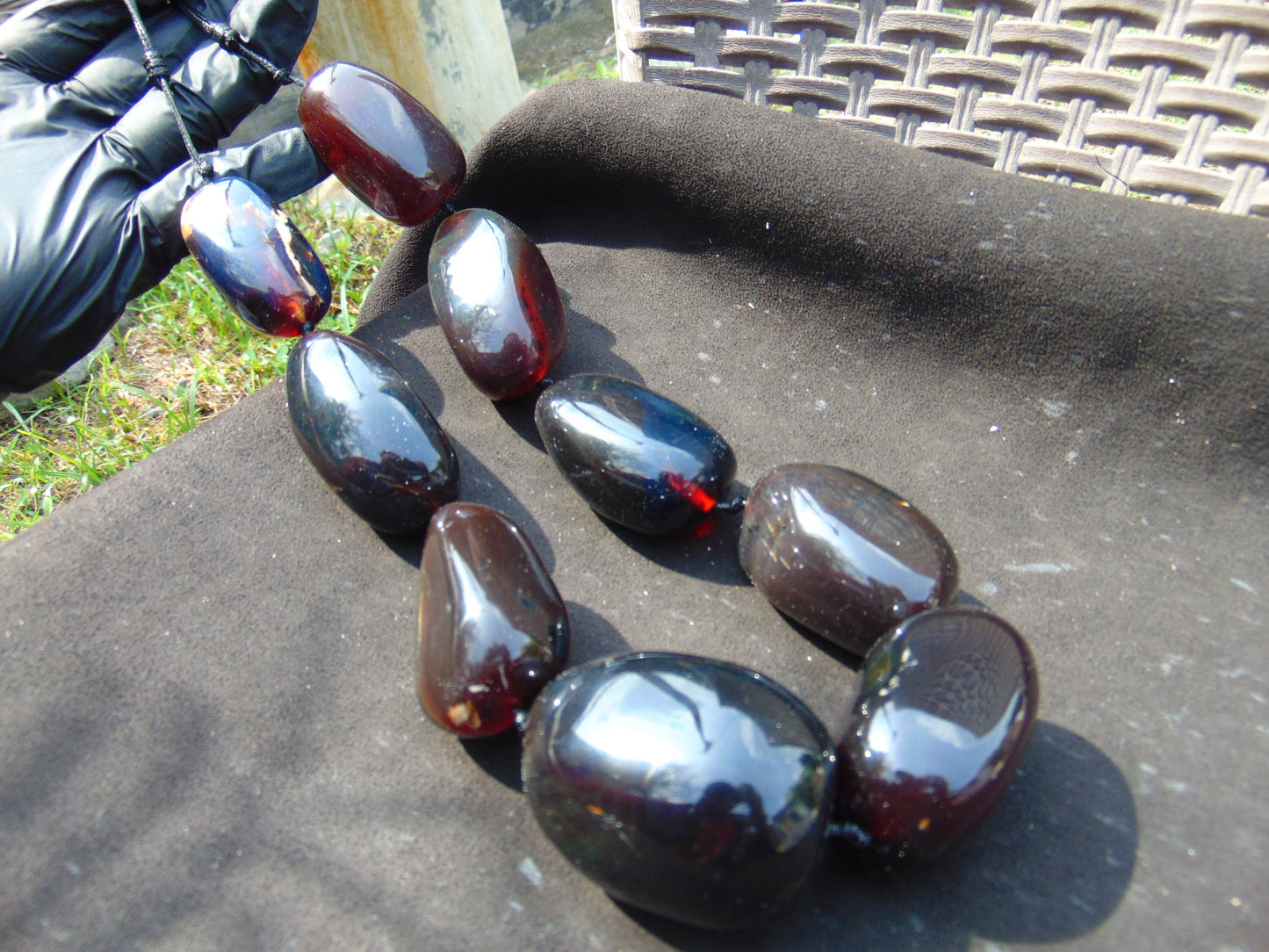 385 gr Big Necklace Indonesian Dark Red Amber for Healing A9K64