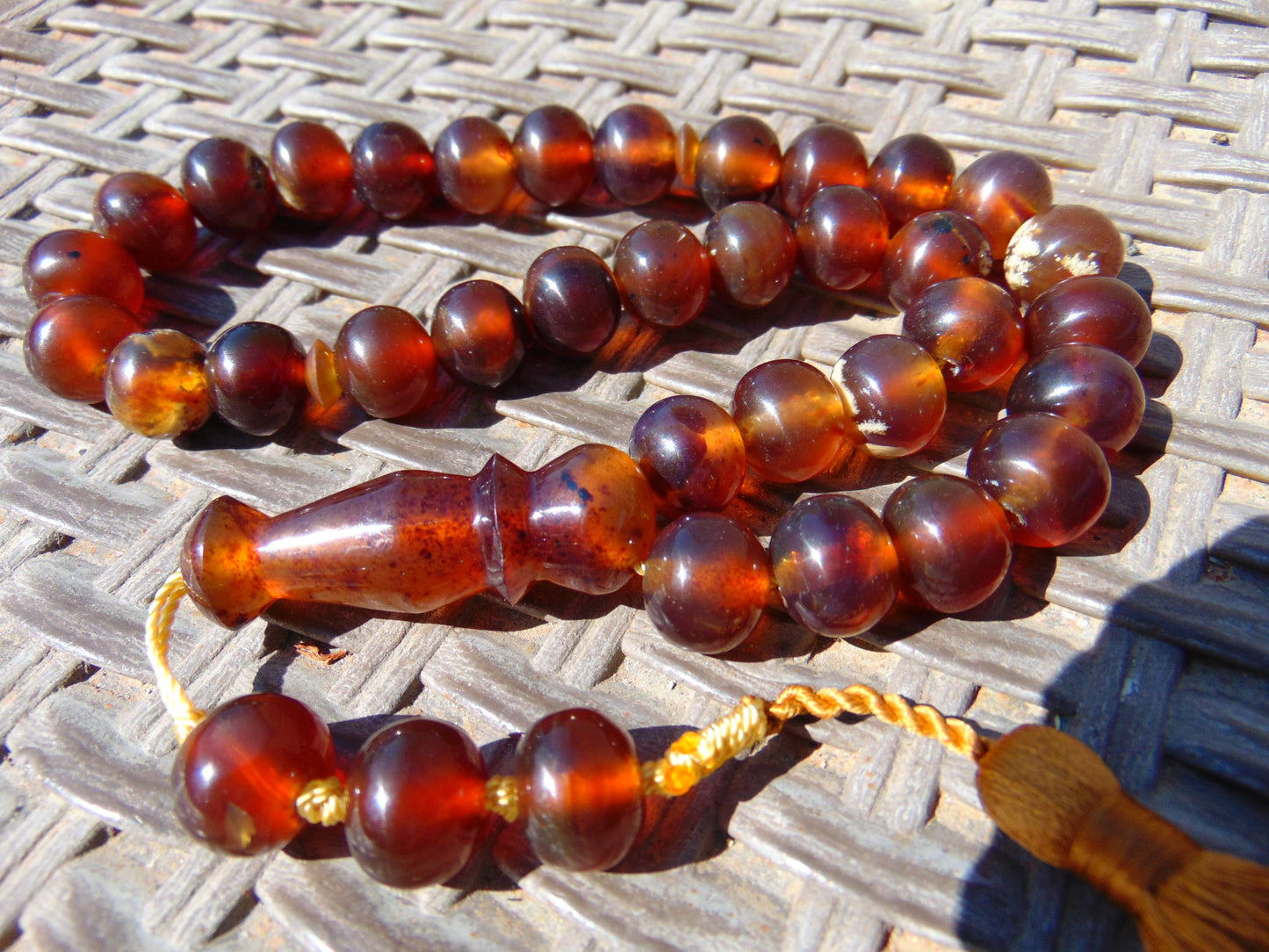 46 gr Hand Tasbih 33+3 Beads 12 mm Indonesian Yellow Red Amber for Healing FR68