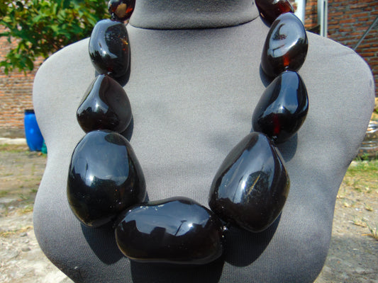 385 gr Big Necklace Indonesian Dark Red Amber for Healing A9K64