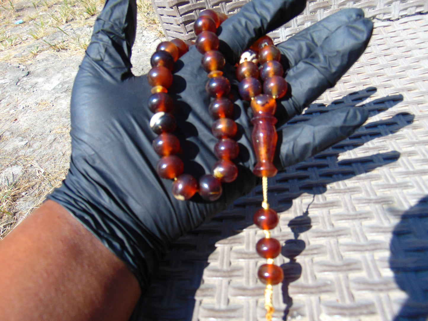 46 gr Hand Tasbih 33+3 Beads 12 mm Indonesian Yellow Red Amber for Healing FR68