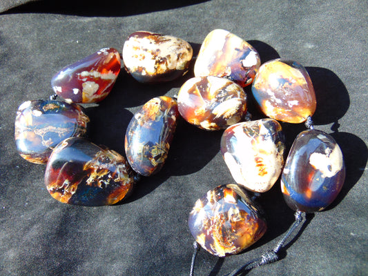359 gram 11 Beads Big Necklace Indonesian white Blue Amber for Healing A11K99
