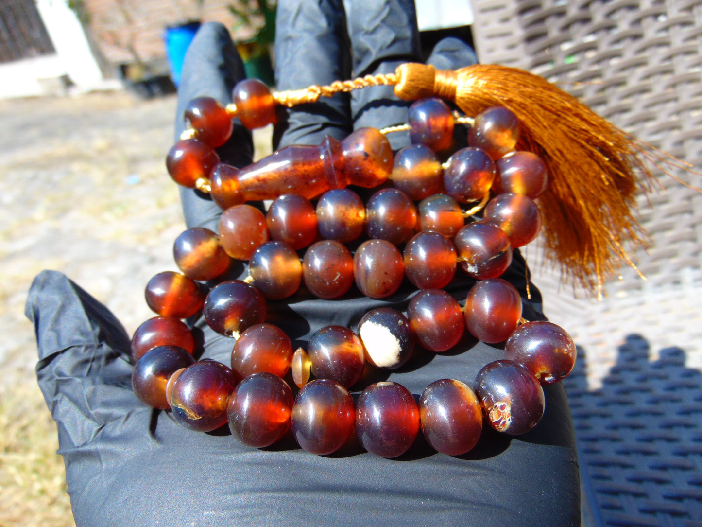 46 gr Hand Tasbih 33+3 Beads 12 mm Indonesian Yellow Red Amber for Healing FR68