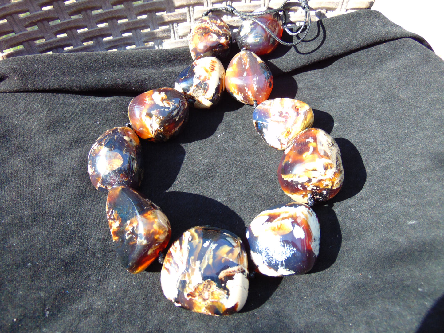 359 gram 11 Beads Big Necklace Indonesian white Blue Amber for Healing A11K99