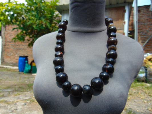 174 gr Small Beads Combination Necklace Indonesian Dark Red Amber for Healing A25K49