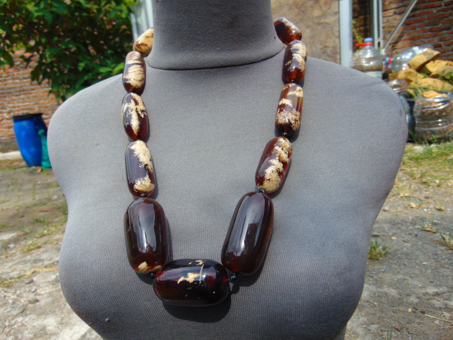 162 gram Small Beads Combination Necklace Indonesian White Red blue Amber for Healing A11K40