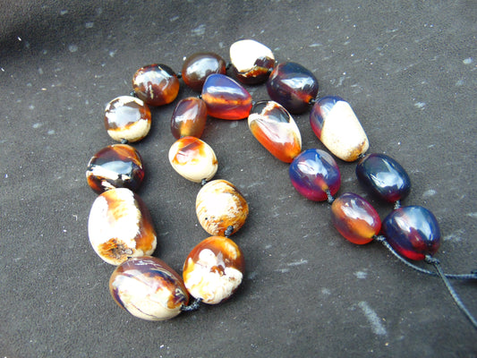119 gr Small Beads Combination Necklace Indonesian white blue Amber for Healing A17K55
