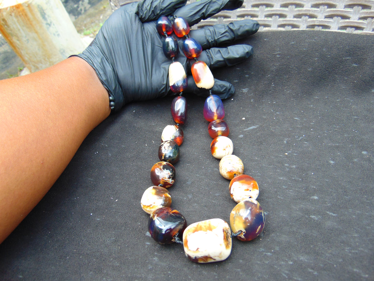 119 gr Small Beads Combination Necklace Indonesian white blue Amber for Healing A17K55