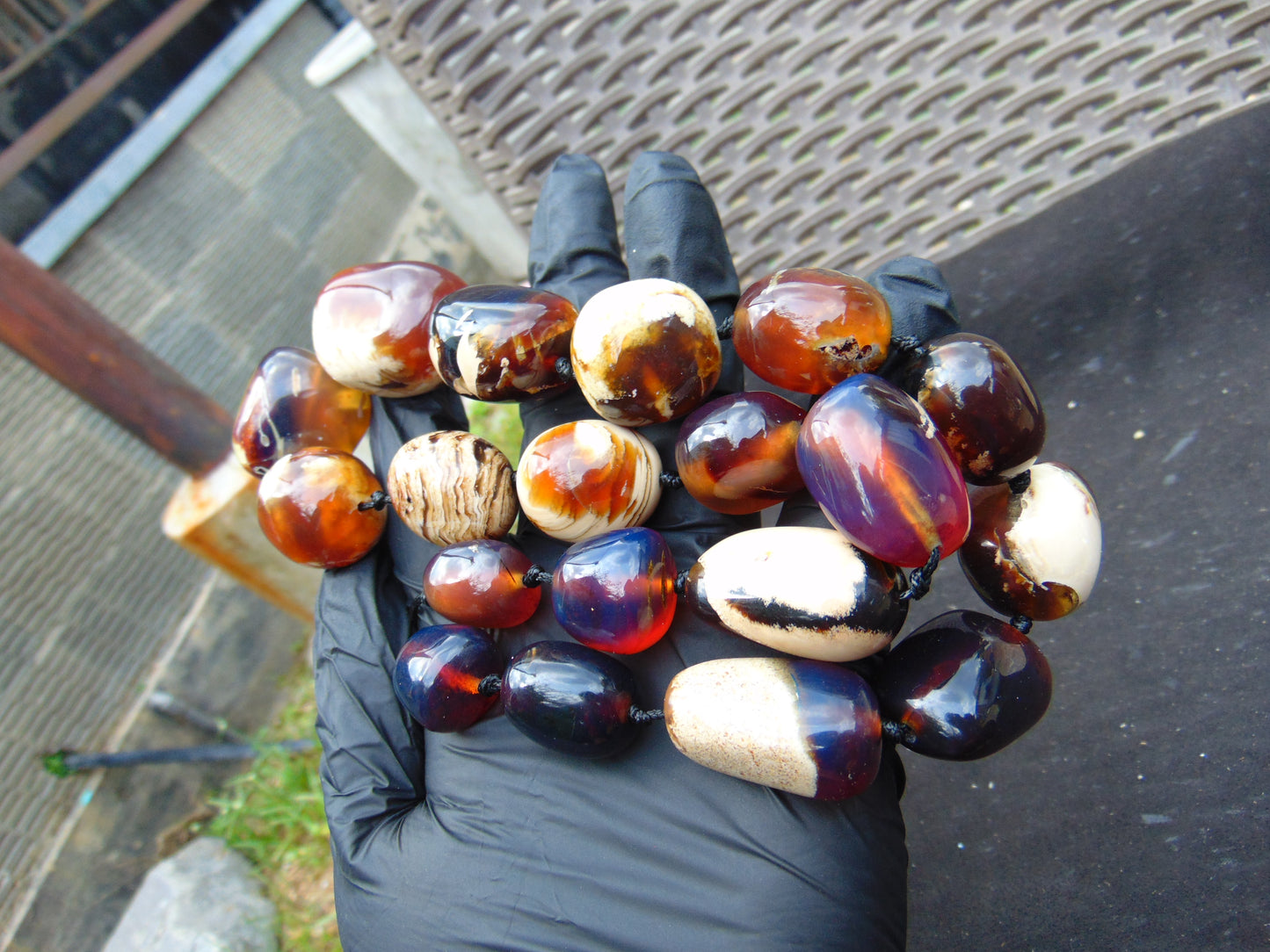 119 gr Small Beads Combination Necklace Indonesian white blue Amber for Healing A17K55