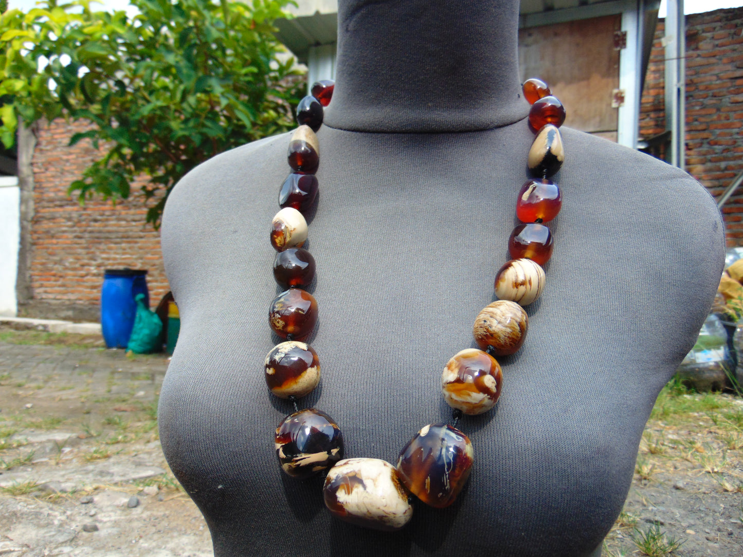 119 gr Small Beads Combination Necklace Indonesian white blue Amber for Healing A17K55