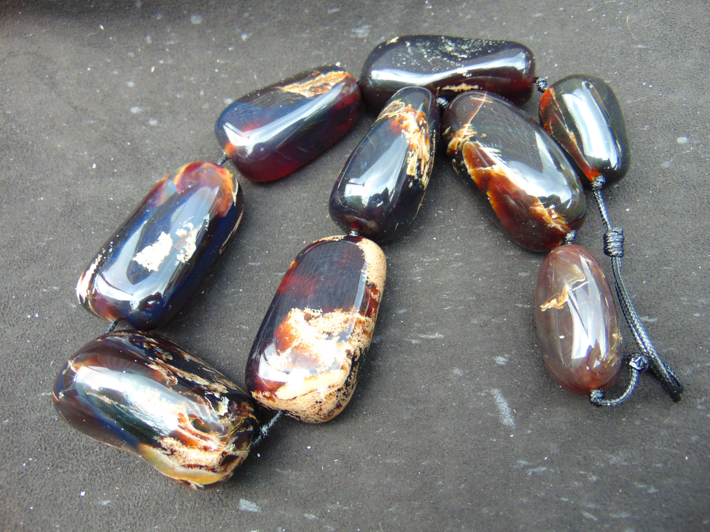 344 gr Big Necklace Indonesian Dark Blue Amber for Healing A9K69